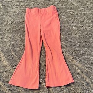 Kids Coral Pink Ribbed Flare Pants